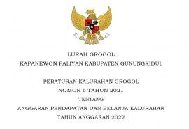 Perkal Grogol Nomor 6 Tahun 2021 tentang Anggaran Pendapatan dan Belanja Kalurahan Tahun 2022